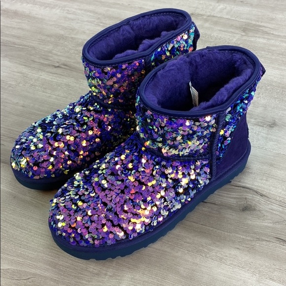 🍃UGG🍃 UGG Classic Mini Stellar Sequin Boots In Black BOOT - Picture 9 of 14